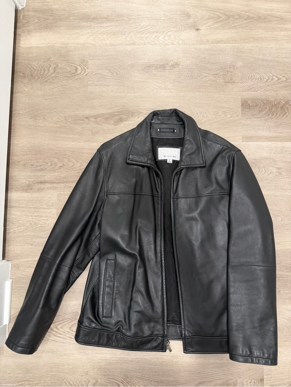 Wilsons Leather - Black Leather Bomber Jacket - Modern Zip Front